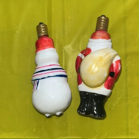 Vintage Milk Glass Santa Snowman Lightbulbs - Picture 4 of 6